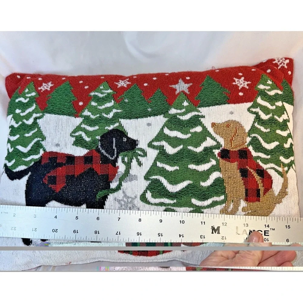 Christmas Holiday 2 Labrador Retrievers Needlepoint Pillow Woven Back16x12